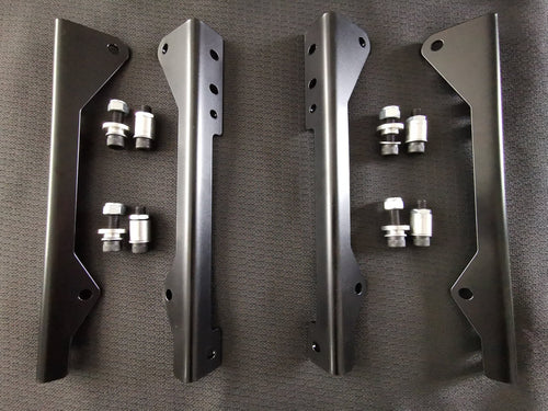 Our E30 Recaro seat bracket adaptors. These brackets allow you to fit Recaro seats directly to your standard subframes, this is a true plug and play solution which comes with everything you need to fit your seats.  Available for either one seat or two.  These brackets fit all recaro seats with the following hole measurements,  6 bolt - 406 x 261mm  4 bolt - 406 x 297mm      Image shows brackets and accessories to fit two seats.
